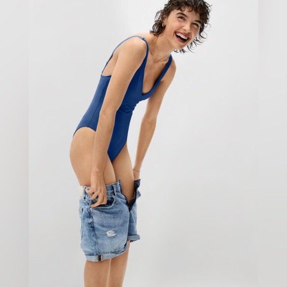 Everlane V-Neck One-Piece in Blue Dusk - Picture 2 of 8